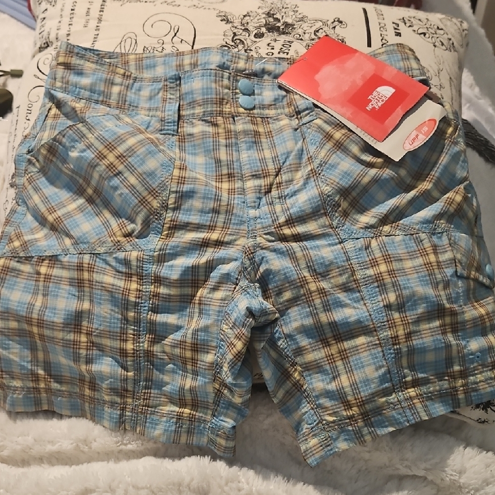 The North Face Blue and Brown Checkered Shorts